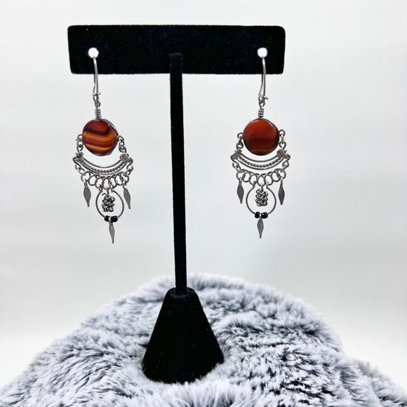 Silver Tone Agate 2 ¼” Wire Earrings - Picture 2 of 5